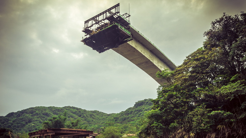 machinery, sky, 2K, building exterior, mountain, nature, tree, outdoors, abandoned, day, cloud - sky, construction industry, no people, built structure