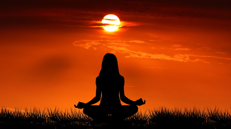 spirituality, zen, tranquility, cloud - sky, woman, nature, posture, silhouette, orange color, dom, zen-like, 4K, yoga, exercising, tranquil scene, outdoors