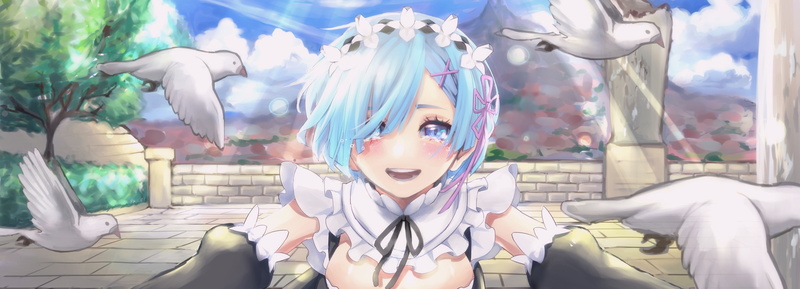 2K, Re:Zero Kara Hajimeru Isekai Seikatsu, blue hair, clouds, Rem (Re: Zero), blue eyes