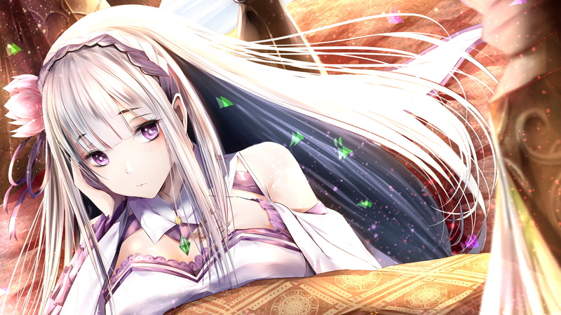 sunlight, anime girls, headshot, illustration, emilia, contemplation, beautiful woman, looking at camera, hair, Emilia (Re: Zero), day, females, leisure activity