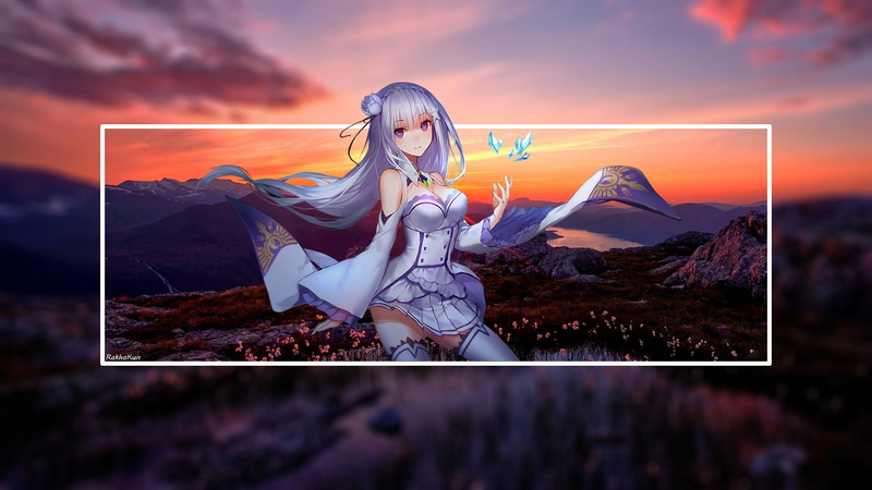 Re:Zero Kara Hajimeru Isekai Seikatsu, anime, Emilia (Re: Zero), anime girls, thigh-highs, 1080P, nature, landscape