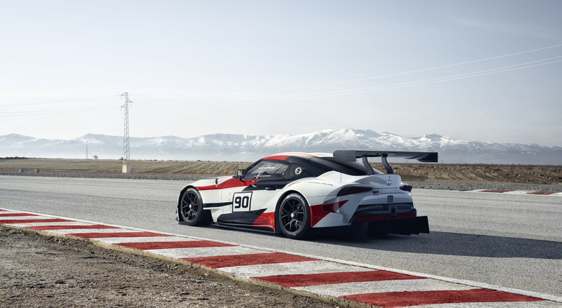 GR Supra Racing Concept, mountains, wing, coupe, 4K, the sky, plain, asphalt, Toyota, 2018