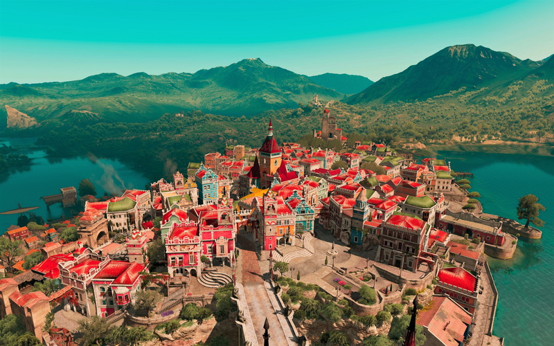Colorful, City, Beauclair (The Witcher), Video Game, The Witcher 3: Wild Hunt - Blood and Wine, Ocean, 4K, The Witcher 3: Wild Hunt, The Witcher, Mountain