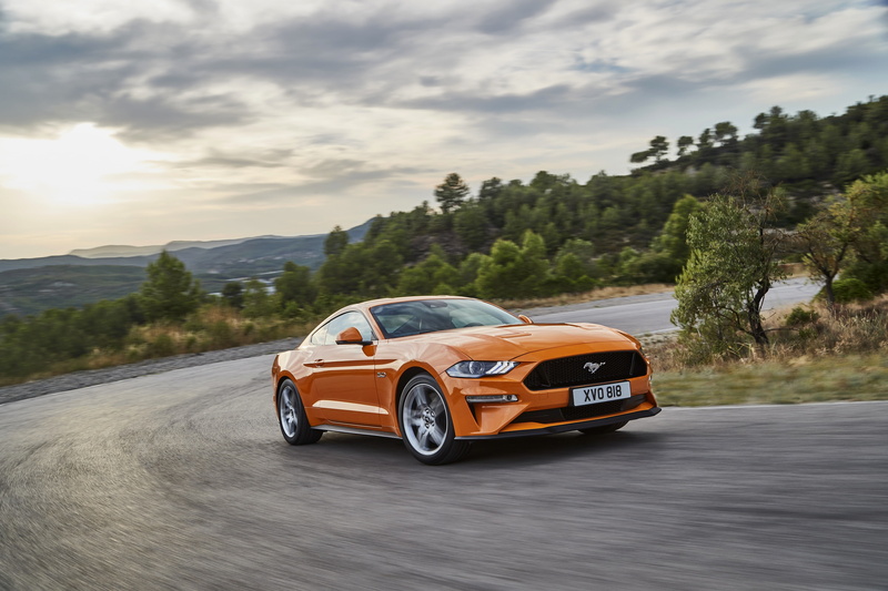 turn, fastback, 2018, Mustang GT 5.0, orange, Ford, movement, 4K