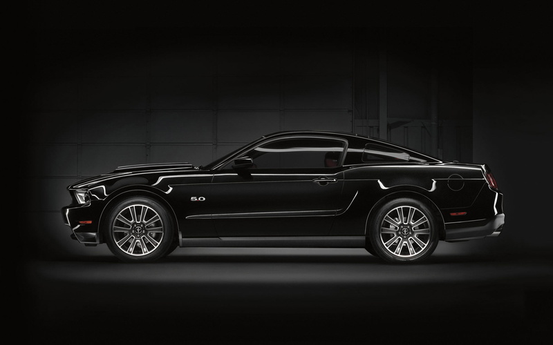 studio shot, profile view, mode of transportation, black, night, no people, transportation, land vehicle, metal, muscle car, black color, Ford, 5.0, luxury