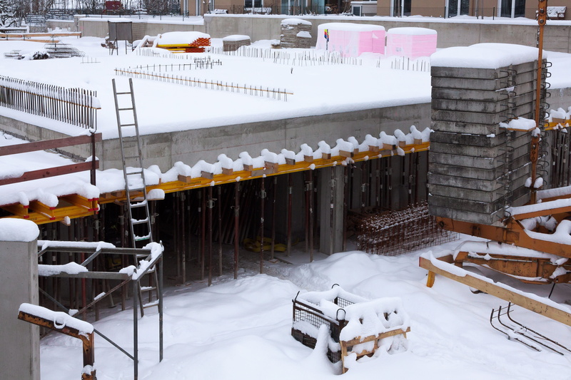 abundance, factory, formwork, growing region, bottom plate, winterpause, cold temperature, day, construction, construction site, snow, site, new building