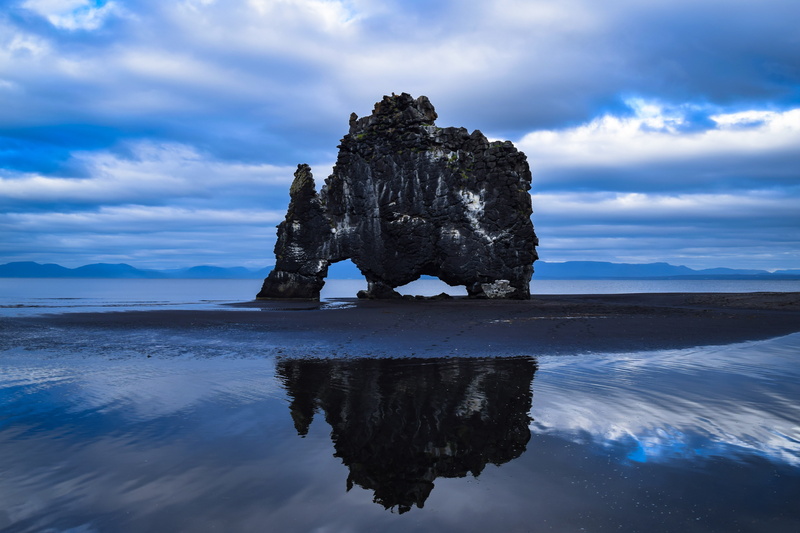 non-urban scene, sky, solid, tranquility, eroded, waterfront, 5K, hvitserkur, beauty in nature, tranquil scene, scenics - nature, cloud - sky, nature