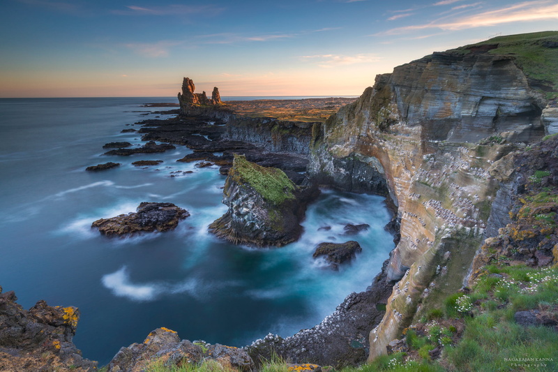 water, near, Golden Hour, Sunset, birds eye, coastline, Seascape, Iceland, photography, sea, birds, Basalt, Western, body, Hellissandur, Cliffs, eye, nature