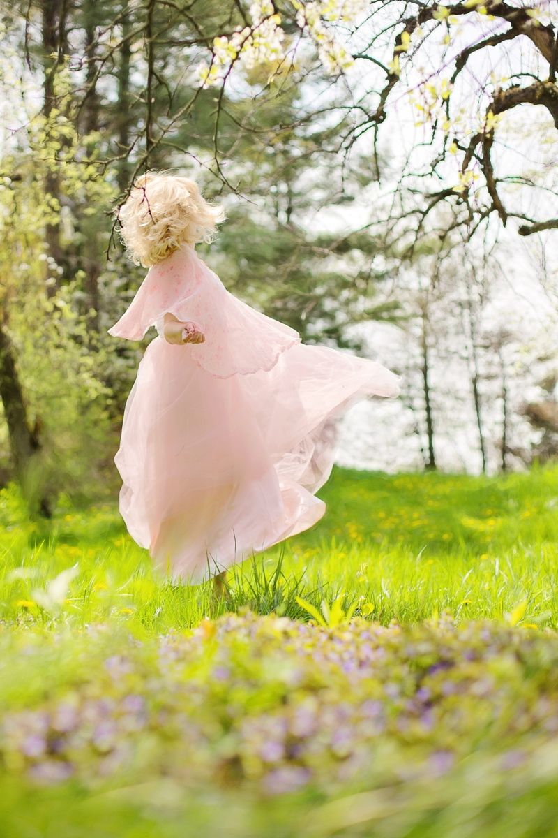 selective focus, childhood, lovely woman, dress, care, flowering plant, day, happy, hair, female, girl, springtime, joy, event, pink, plant, dancing, hairstyle