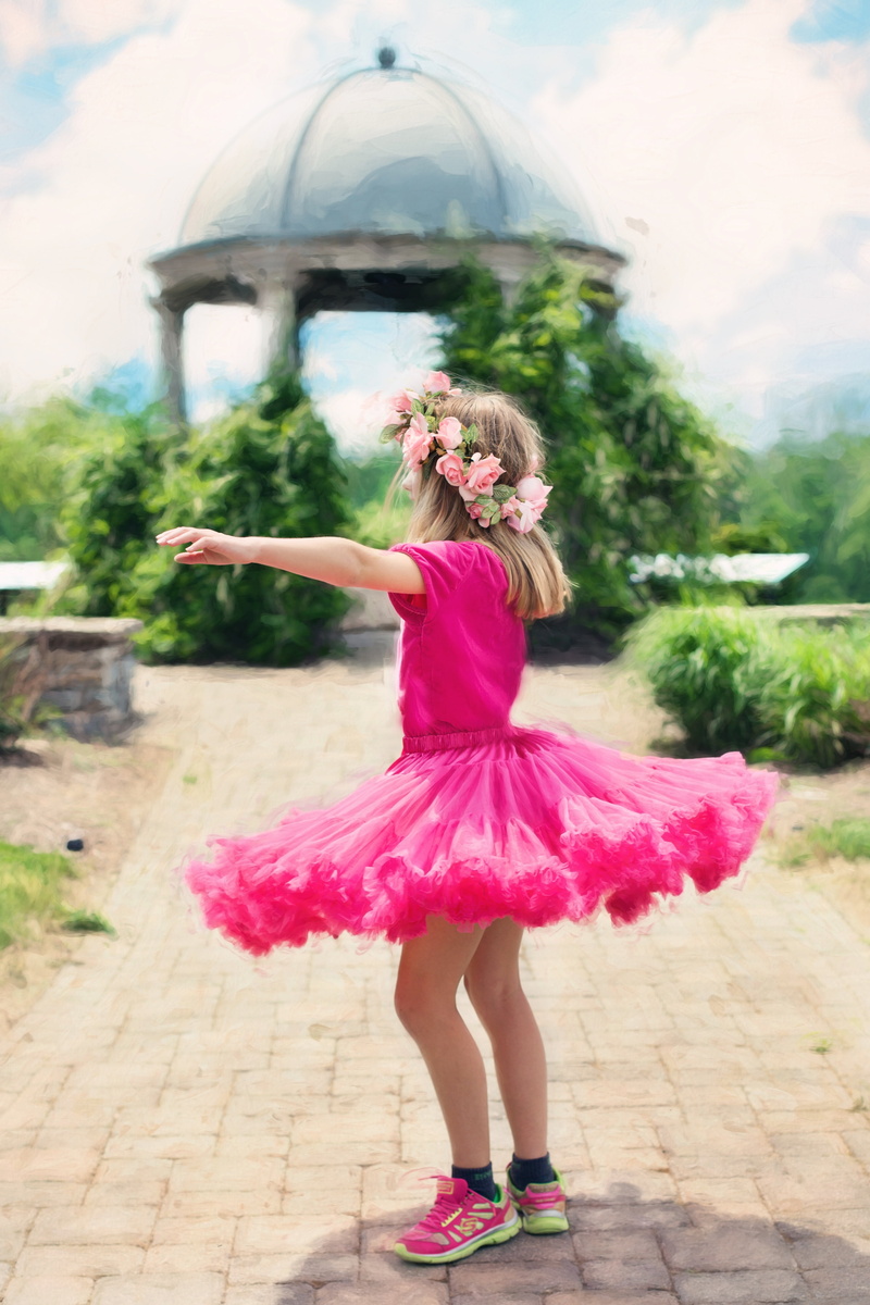 plant, girl, fashion, children only, photograph, pretty, leaf, wearing, tutu, childhood, ballet dancer, standing, females, pink, child, focus on foreground