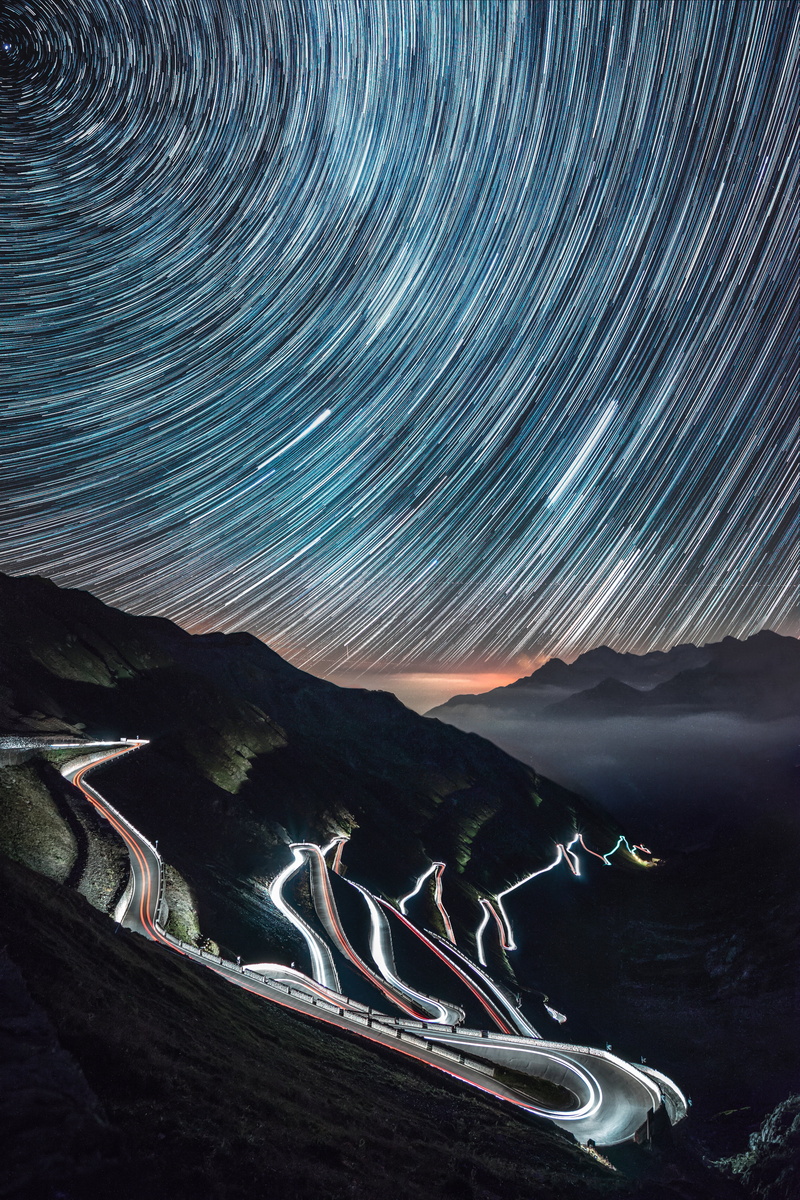 night, space, environment, scenics - nature, galaxy, land, star - space, stelvio, dark, light, astronomy, motion, transportation, nature, long exposure