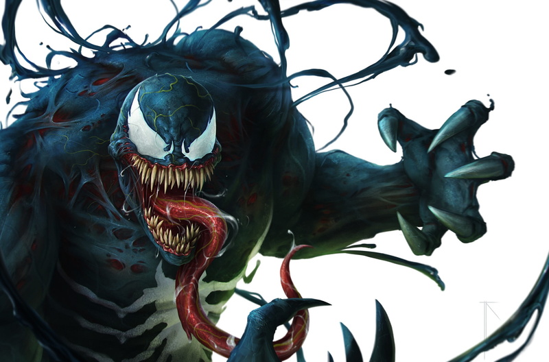 artwork, Venom, Marvel Comics, statue, dragon, architecture, outdoors, day, animal representation, sky, nature, mouth open, low angle view, no people, craft