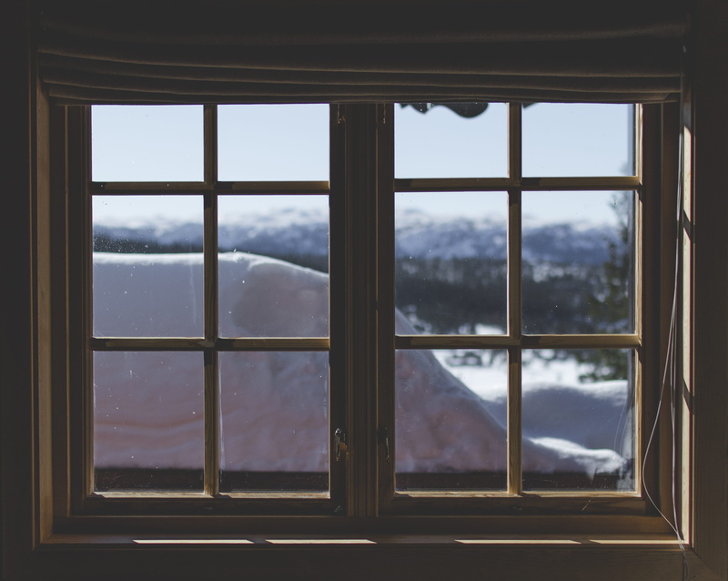 cloud - sky, close-up, panes, glass - material, tree, sky, architecture, winter, interior, daylight, day, 4K, two, bright, window frame, snow, snow capped mountains