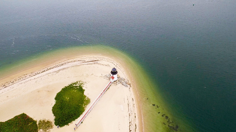 4K, ocean, sand, lighthouse, rocks, scenics - nature, outdoors, nantucket, high angle view, water, drone, grean, nature, dji, men, day, beach, real people
