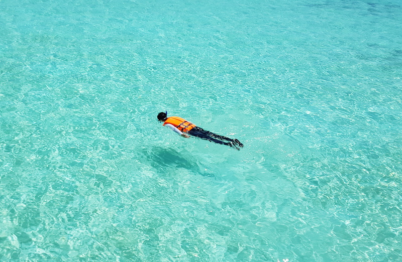 emerald sea, blue sea, body, coral beach, blue, high angle view, full length, 4K, swimming pool, outdoors, one person, water, floating, flotation, leisure activity