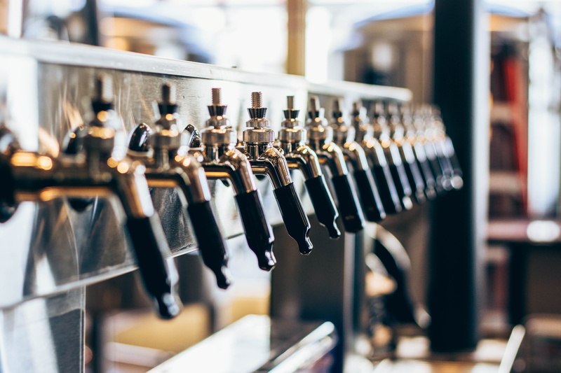 tabs, business, industry, row, equipment, production line, food and drink industry, silver colored, 4K, beer, control, tap, metal, shallow, group, no people