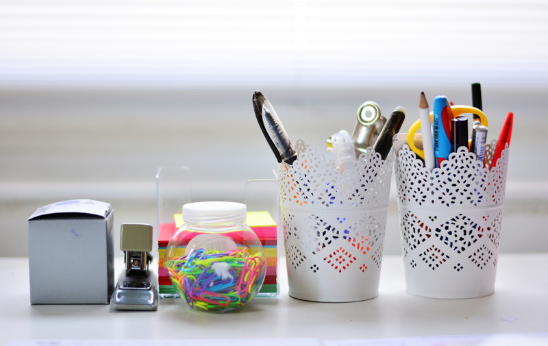 desk, inside, writing instrument, office supplies, office supply, office, table, no people, rack, still life, pen, clips, stationery, scissors, surface