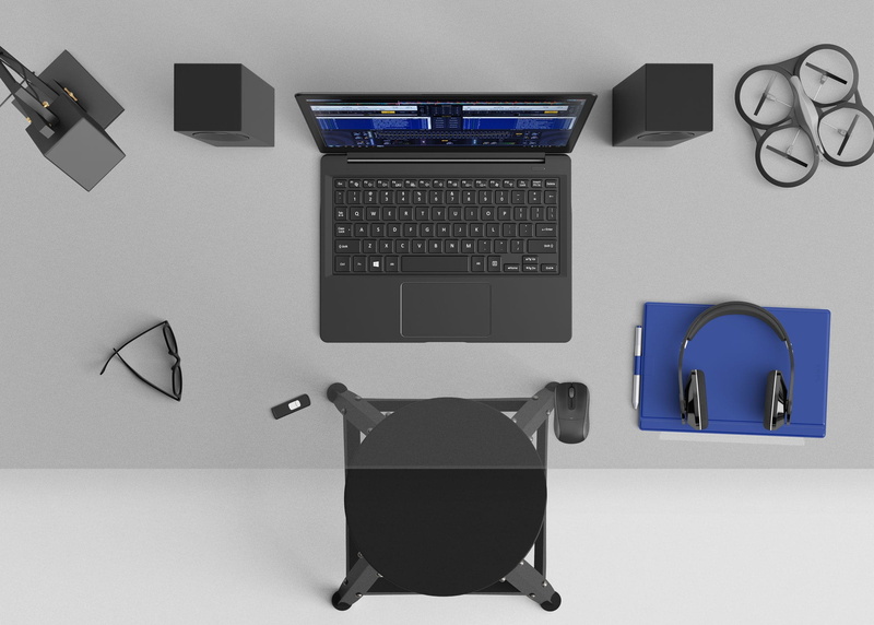 music, desk, chair, paper, computer keyboard, headphone, illustration, drone, communication, studio shot, modern, organized, business, laptop, stapler