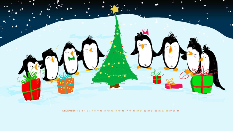 penguin, pole, december, calender, south, 2K, 2014, calendar