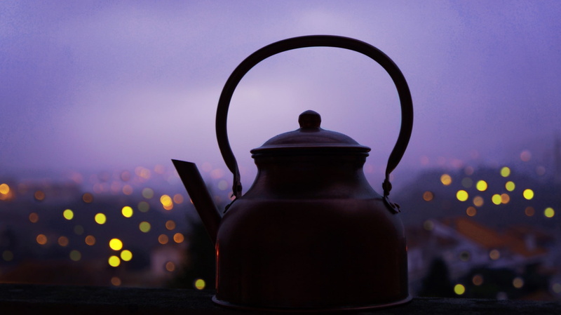 bokeh, night, purple, city, depth of field, household equipment, teapot, focus on foreground, jars, illuminated, silhouette, photography, lighting equipment