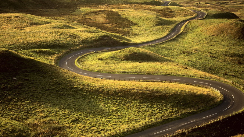 scenics - nature, summer, asphalt, tree, highway, s-shape, serpentine, faltering, non-Urban Scene, fields, rural Scene, green, road, tranquility, mountain