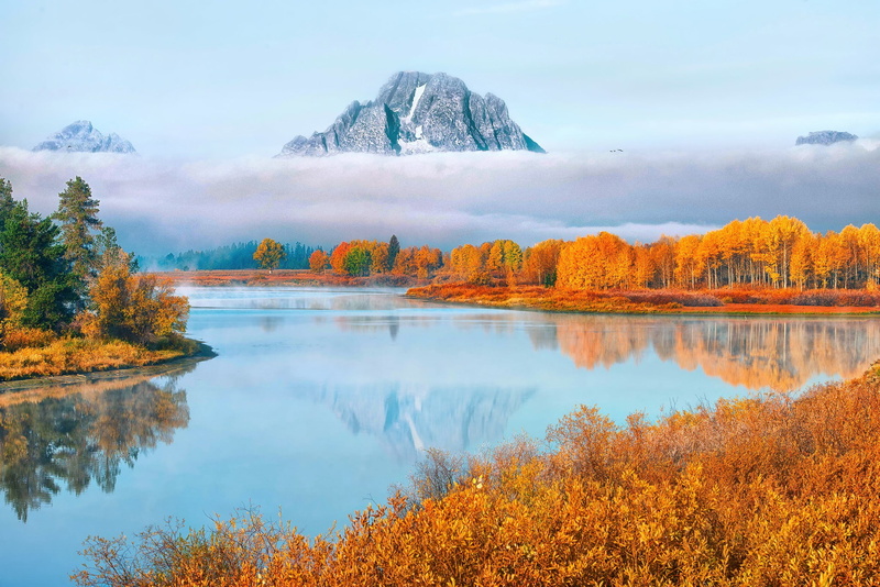 Oxbow Bend, large, 1080P, forest, leaf, national, park, grand, trees, mountains, Wyoming, body, National Park, clouds, Grand Teton, poster, USA, teton