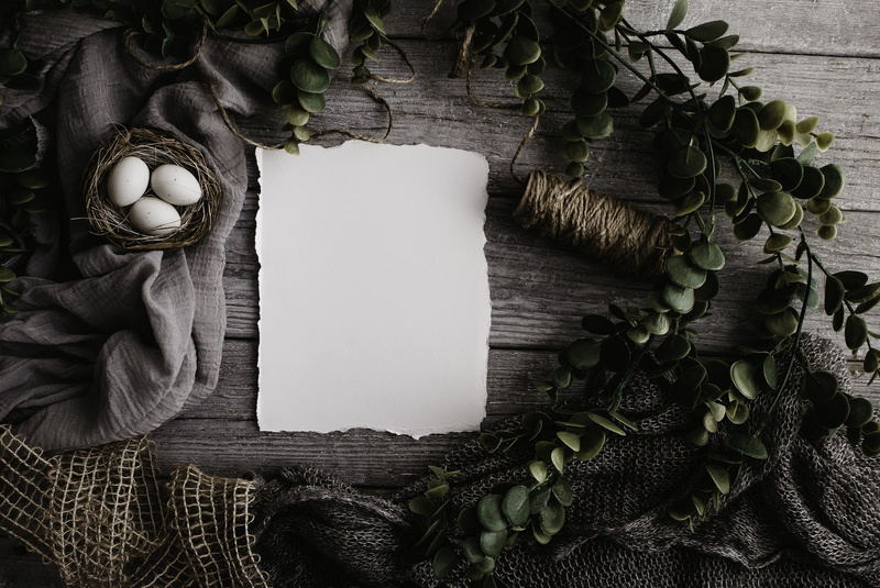 plant part, plant, greenery, decoration, scandinavian, nest, food and drink, frame, nature, wood - material, green color, blank, easter, clear paper, flat lay