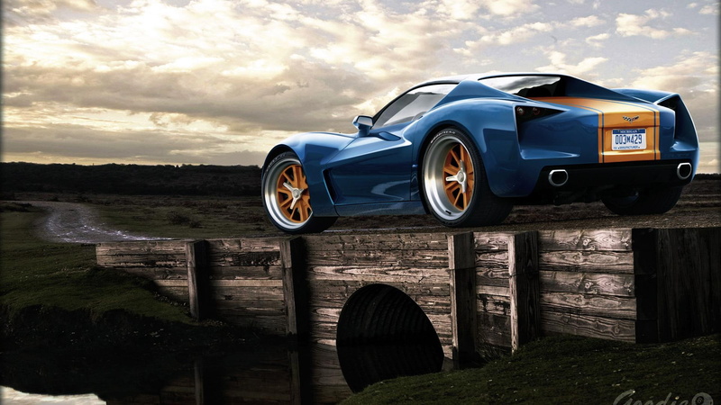 sport, cars, corvette, stream, 1080P, orange, stingray, bridge, blue, road, car, new