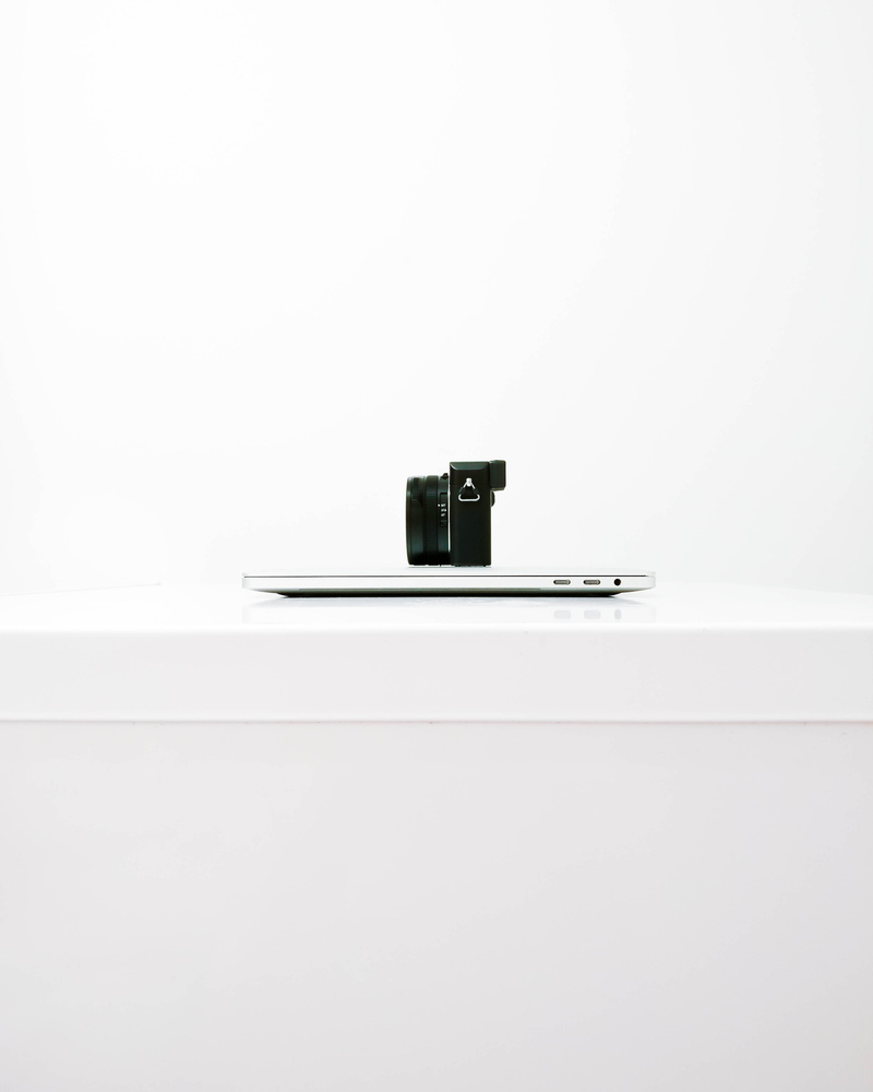 black, close-up, modern technology, equipment, modern, minimalist, camera, music, modern design, layout, white background, cut out, top, black color, minimal tech