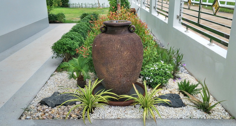 ornamental garden, vase, flower, growth, water, pond, no people, day, 4K, feature, beauty in nature, flowerbed, layout, built structure, garden, footpath