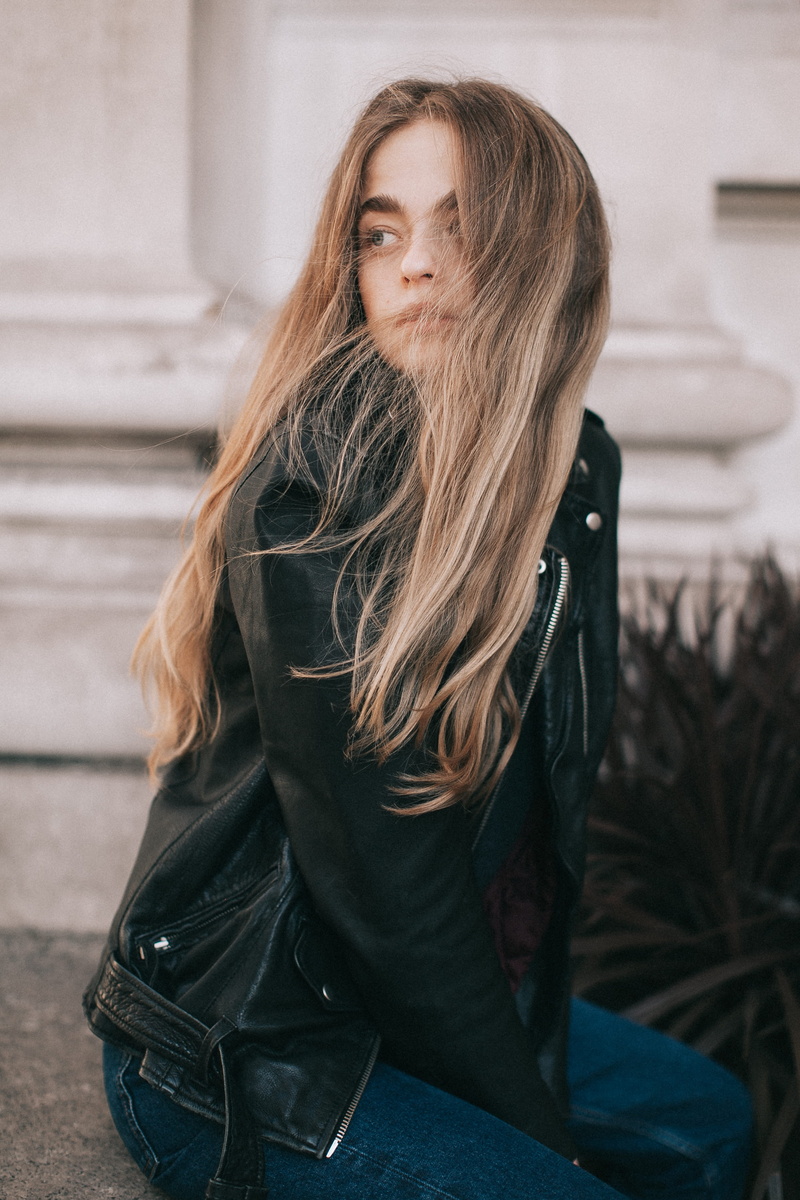 three quarter length, women, woman, contemplation, photo, leather jacket, model, 2K, girl, lifestyles, fashion, person, young women, pretty, female, casual clothing