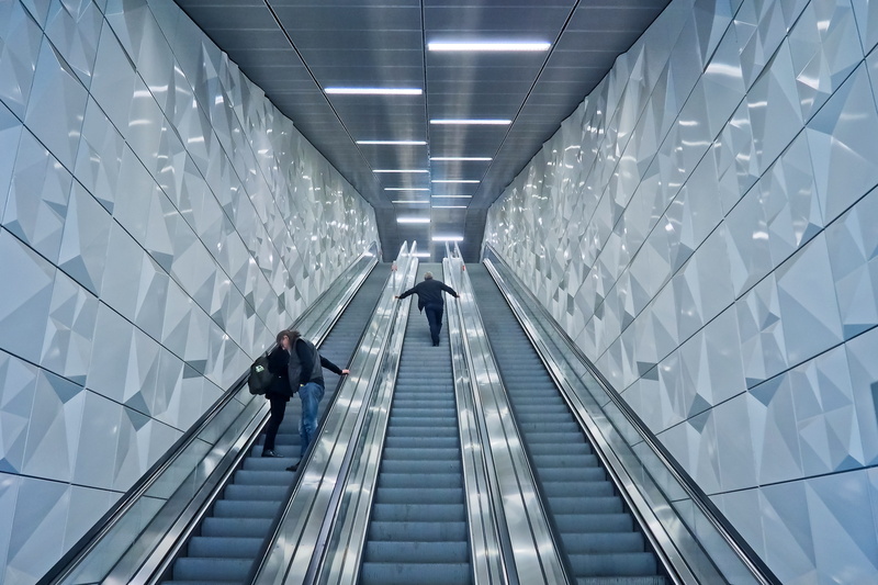 built structure, indoors, movement, gradually, handrails, staircase, adult, technology, 4K, people, transportation, ceiling, steps and staircases, lovers