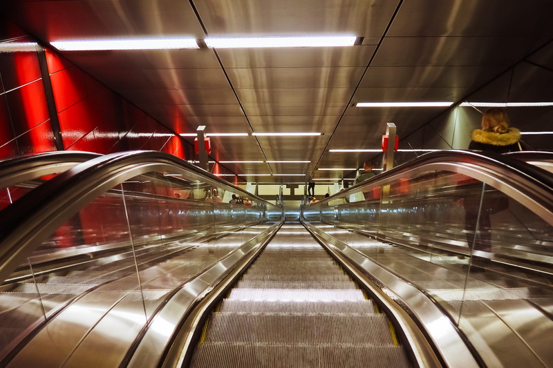 futuristic, staircase, metro, ceiling, subway, transportation, the way forward, steps and staircases, illuminated, terminal, direction, city, handrails