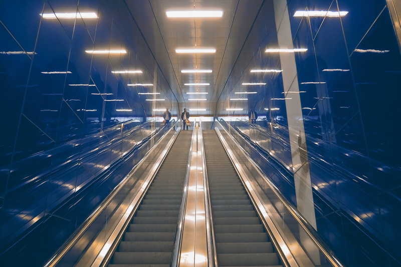railing, modern, roller platform, electrical equipment, motion, movement, personal, within, steps and staircases, underground, technology, built structure