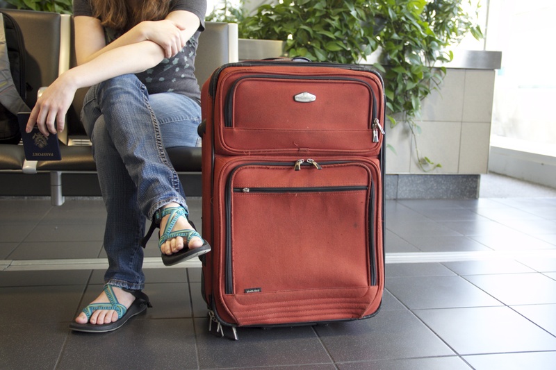 vacations, travel, casual clothing, bag, 4K, low section, passport, full length, transportation, leaving, passenger, suitcase, tiled floor, jeans, baggage