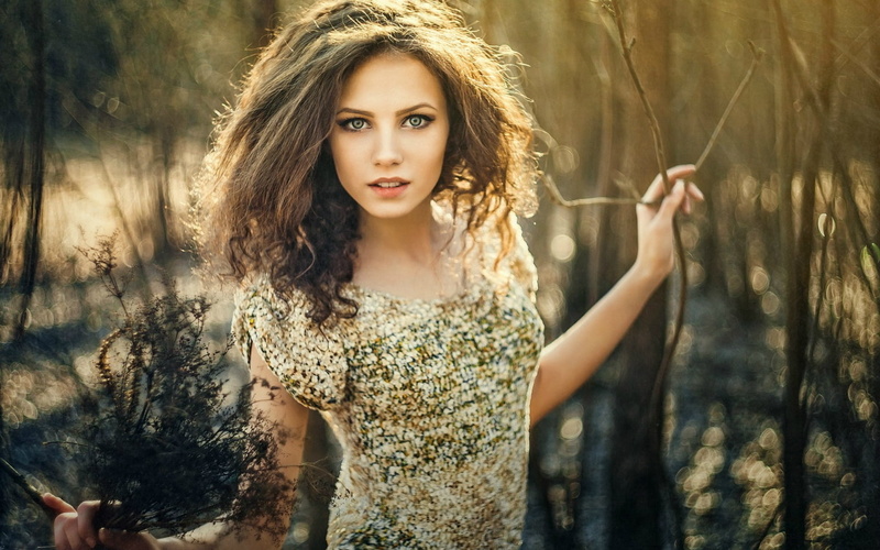 women, Dress, Girl, 1080P, Posture, gray, Beautiful, s, Figure, gold, Hair, Grass