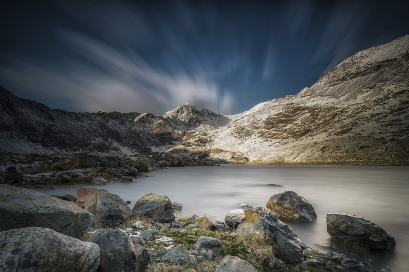 scenics, lapse, mountain Peak, rock - Object, photography, llyn  llydaw, nature, water, landscape, long  exposure, rocks, outdoors, wales, samsung, snowdon