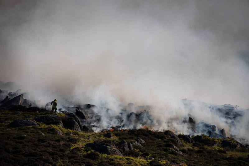 emergency, people, sky, 2K, heat - temperature, gorse, man, land, hero, grass, environment, pollution, geology, cymru, rock, fireman, wild fire, firewoman