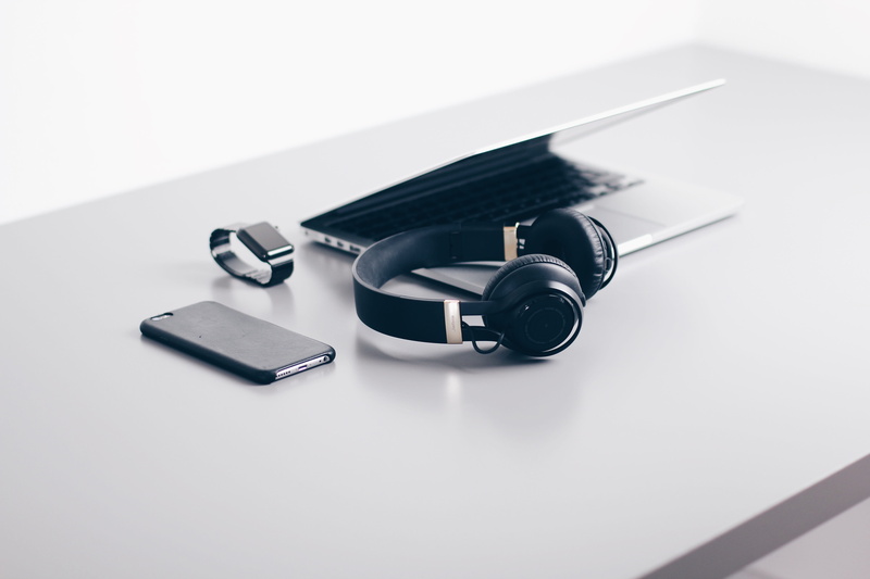 copy space, closed, headphones, office supply, close-up, setup, wireless technology, equipment, black color, computer, indoors, communication, technology