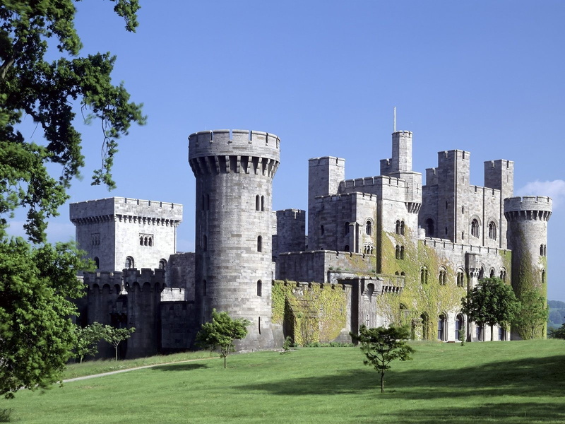 plant, castle, luxury, Gwynedd, city, history, the past, Penrhyn castle, built structure, 720P, travel destinations, building, grass, clear sky, architecture