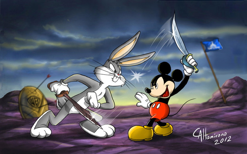mouse, cartoons, bugs, fencing, desktop, battle, bunny, hd, game, 1080P, mickey