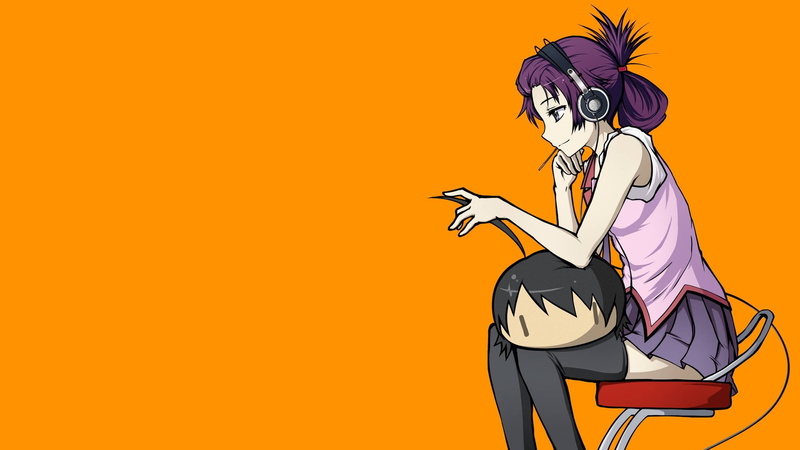 headphones, Monogatari Series, anime vectors, simple background, anime girls, 2K, anime, Senjougahara Hitagi, AKG K702