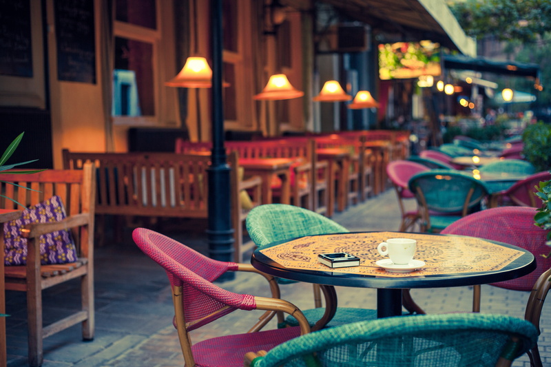 lights, street, tables, bedside, 5K, cafe, city
