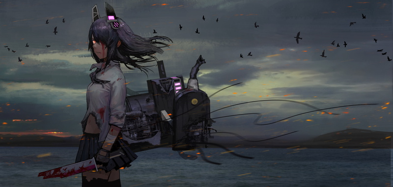 vertebrate, animals in the wild, sky, lifestyles, 8K, water, animal wildlife, nature, kancolle, three quarter length, one person, leisure activity, tenryuu