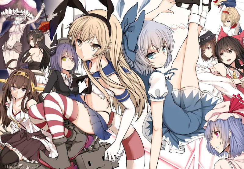 Touhou, Shanghai doll, Kantai Collection, Nagato (KanColle), Remilia Scarlet, Kongou (KanColle), Cirno, Shimakaze (Kancolle), anime, Wo-Class Aircraft Carrier