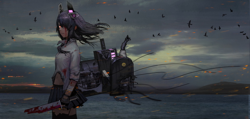 view, 8K, kantai, tenryuu, after, fight, profile, scars, kancolle, collection