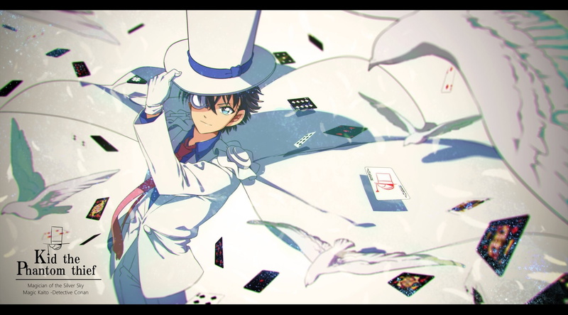 1080P, kaito, kid, kaitou, kuroba, background, light, card