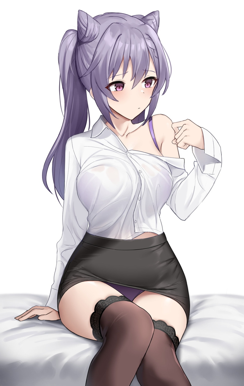 2K, office uniform, keqing (genshin impact), Genshin Impact, anime girls, stockings