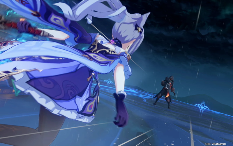 Genshin Impact, purple hair, fighting, 720P, keqing (genshin impact), anime girls, night, anime