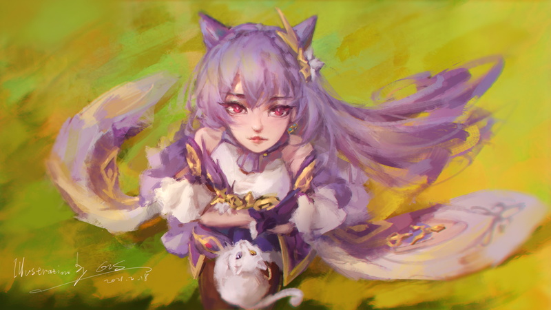 Genshin Impact, cats, video game art, keqing (genshin impact), 4K
